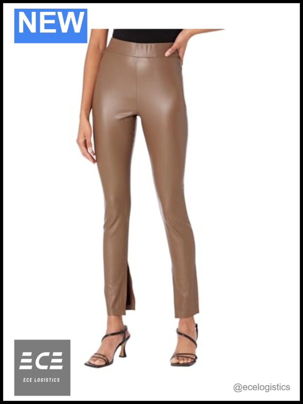 Vegan Leather High Rise Skinny Leggings with Slit Button Front